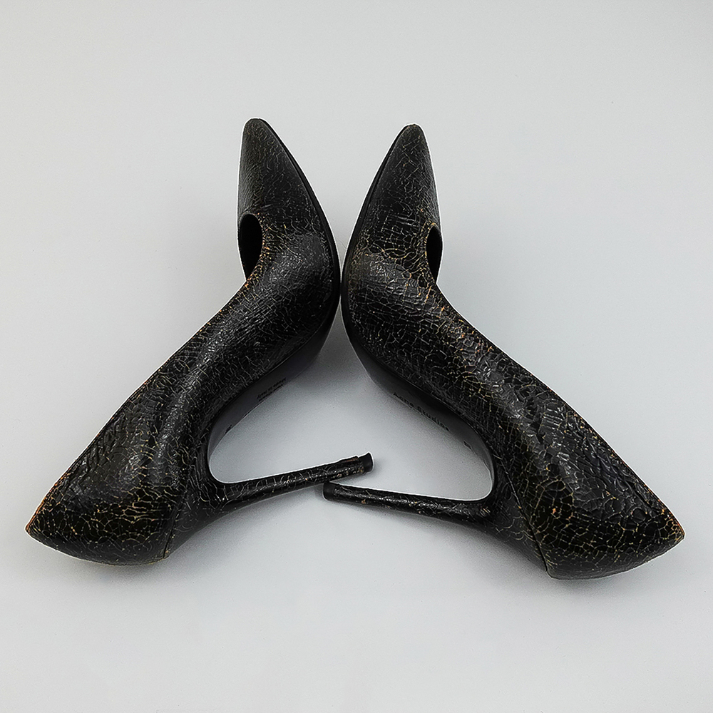 Acne Studios Black Brown Crackle Paint Leather Pointed Toe Pumps - DE 38/US 7.5 - Picture 3 of 12